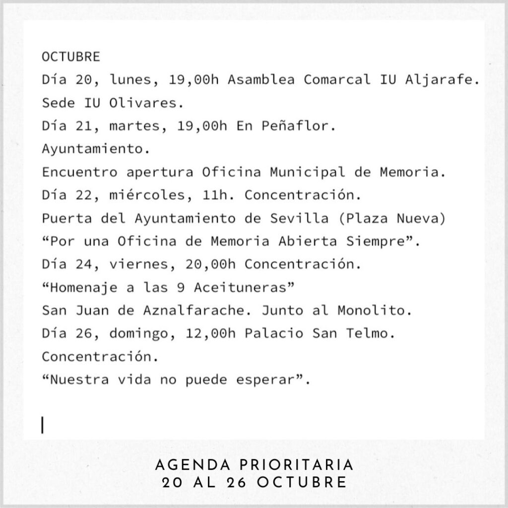 Agenda de la semana.
